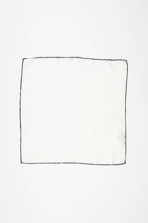 White Silk Handkerchief with Navy Trim