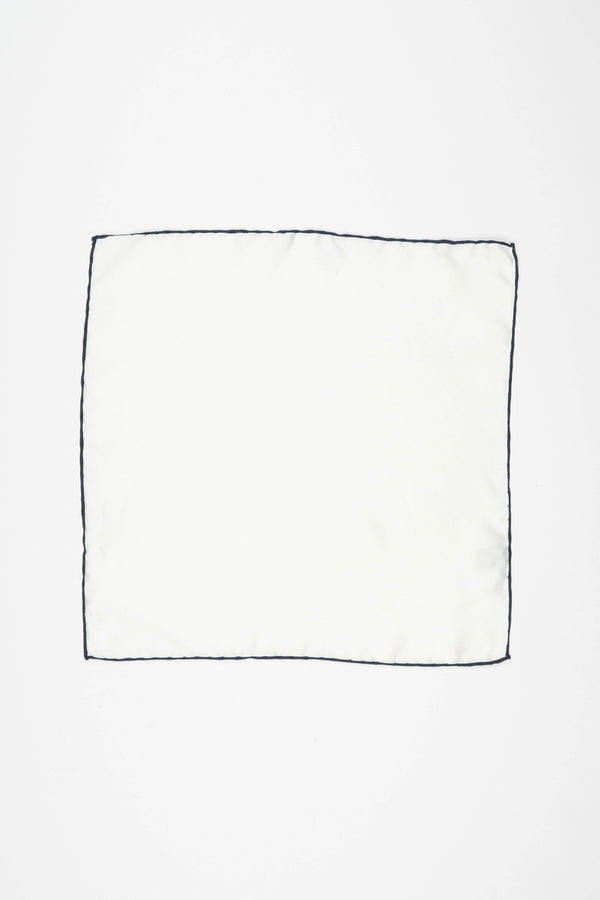 White Silk Handkerchief with Navy Trim