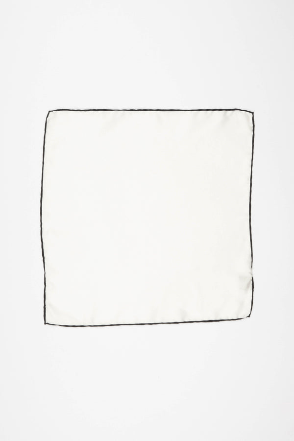 White Silk Handkerchief with Black Trim